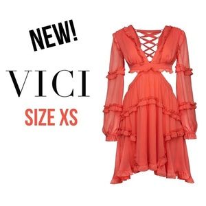 VICI Ruffle CutOut Sides Long Sleeve Chiffon Dress